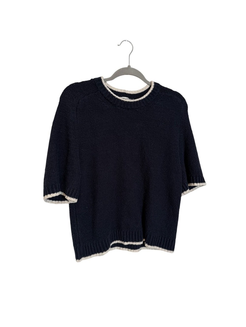 Navy Short-Sleeve Knit Sweater